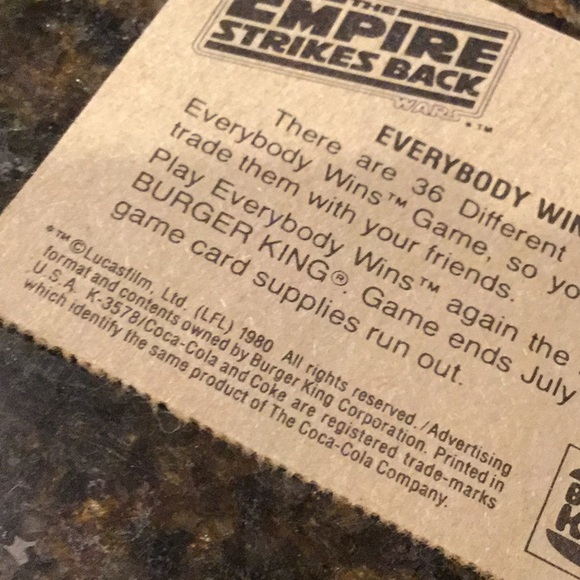 The empire strikes back trading card vintage antique collector Coca Cola burger - Picture 5 of 5